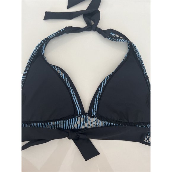 Becca Rebecca Virtue Courtney Crochet Banded Halter Bikini Top Black/Sky S - Picture 9 of 9